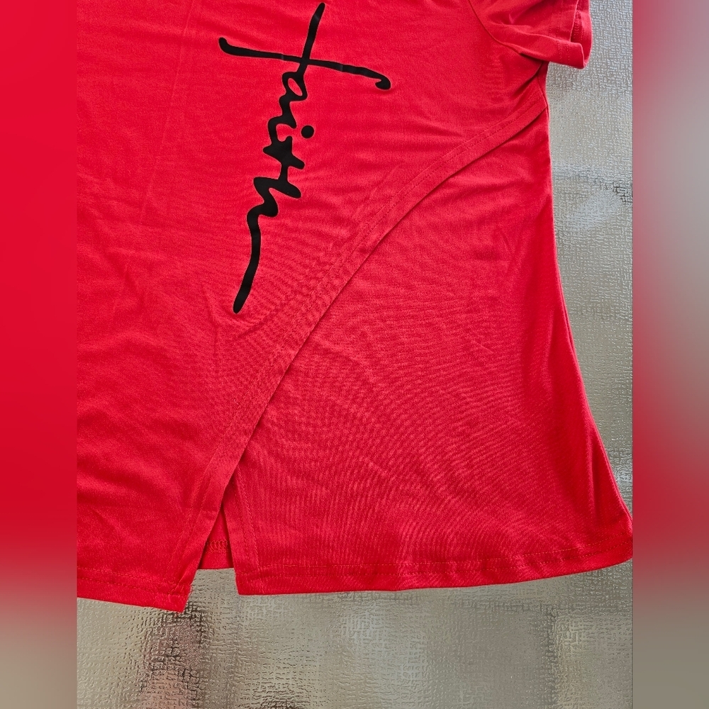 Faith Graphic Red Off Shoulder Tunic Top XL | Christian Aesthetic Boho Casual - Picture 14 of 14
